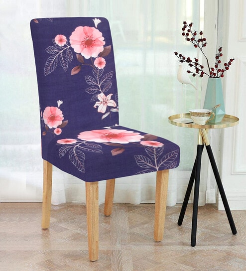 Purple Printed Polyester 15x19 Inches Stretchable Chair Cover by Cortina