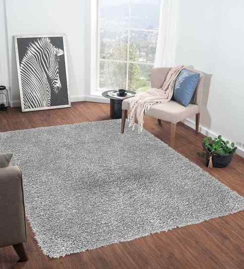 Polyester Solid Machine Made Carpet, 4 X 6 Feet, Grey