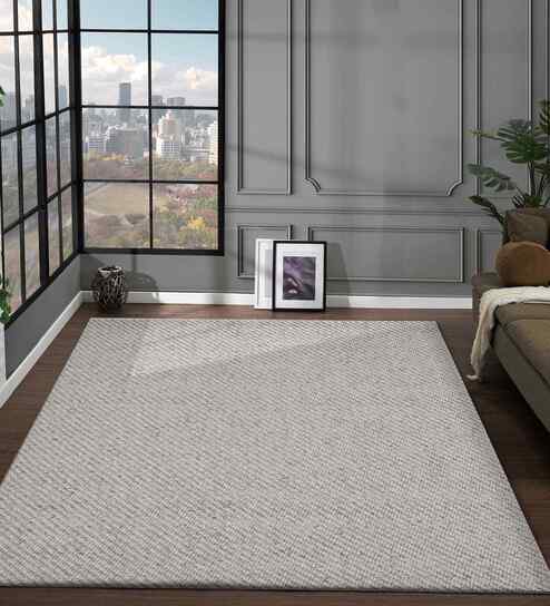 Polyester Solid Machine Made Carpet, 4 X 6 Feet, Light Grey