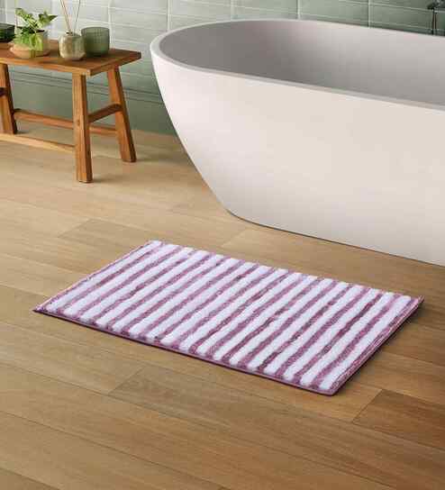 Purple Polyester Striped 60x40 cm Bath Mat