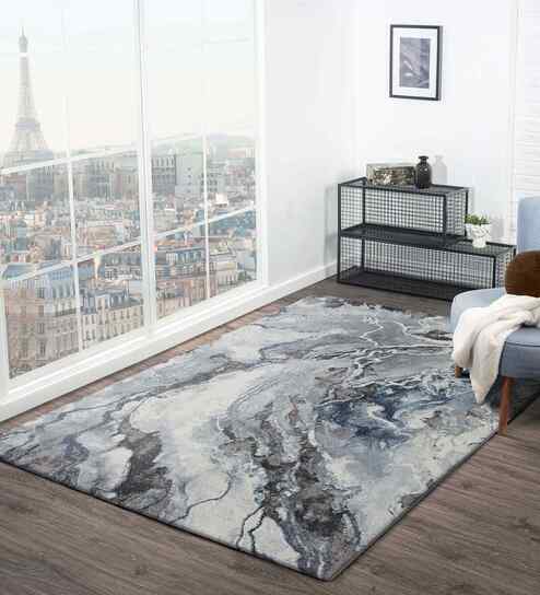 Polypropylene Abstract Machine Made Carpet, 4 X 6 Feet, Blue