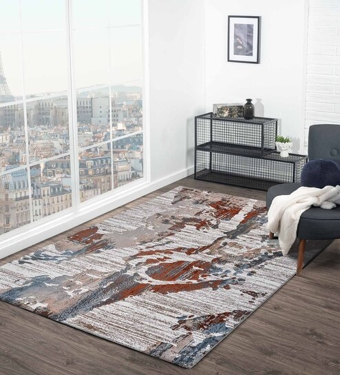 Polypropylene Abstract Machine Made Carpet, 4 x 6 feet, Rust and Cream