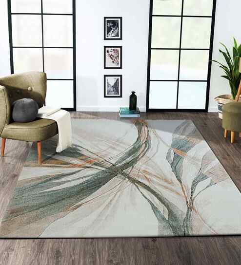 Polypropylene Abstract Machine Made Carpet, 4 X 6 Feet, White