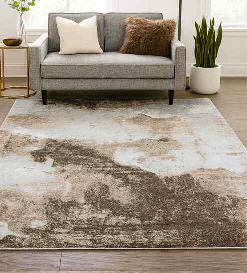 Polypropylene Abstract Machine Made Carpet, 5 X 7 Feet, Beige