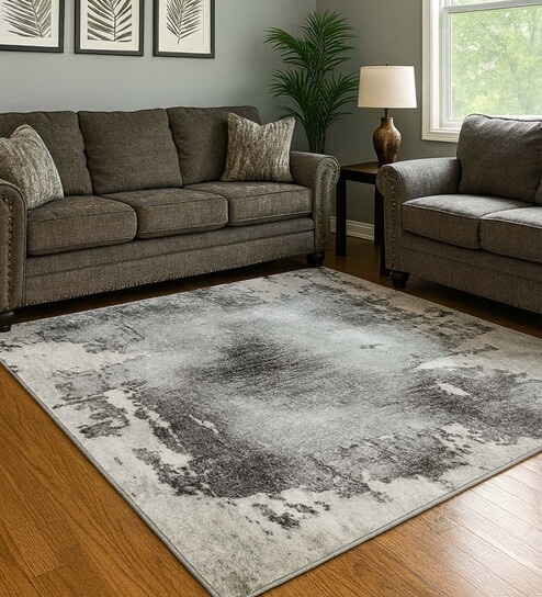 Polypropylene Abstract Machine Made Carpet, 5 x 7 feet, Cream