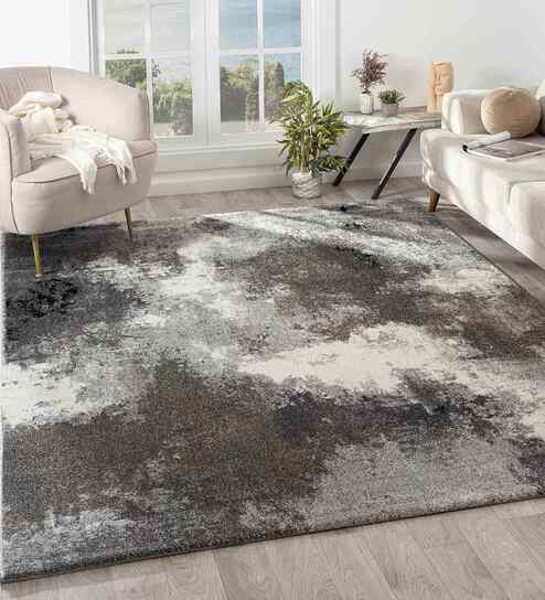 Polypropylene Abstract Machine Made Carpet, 5 X 7 Feet, Grey