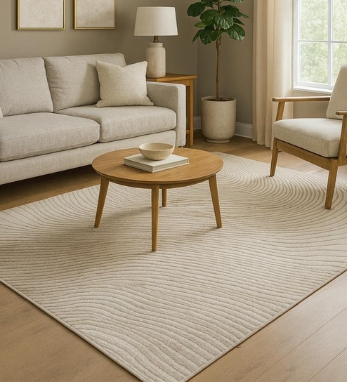 Cream Polypropylene Abstract Machine Made 10 X 14 Feet Carpet