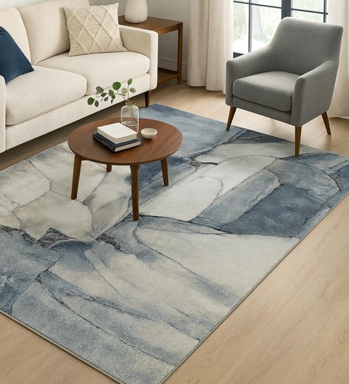 Blue Polypropylene Abstract Machine Made 13 X 19 Feet Carpet