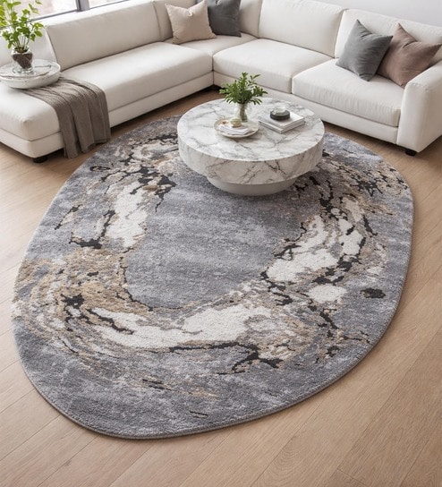 Cream Polypropylene Abstract Machine Made 13 X 19 Feet Carpet