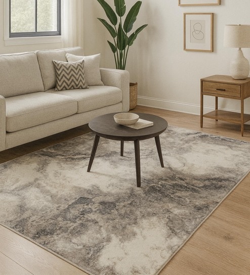 Grey Polypropylene Abstract Machine Made 13 X 19 Feet Carpet