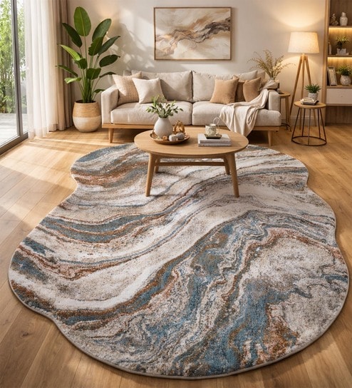 Aqua Cream Polypropylene Abstract Machine Made 17 X 24 Feet Carpet