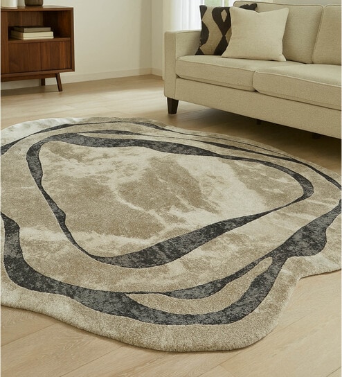 Brown Polypropylene Abstract Machine Made 17 X 24 Feet Carpet