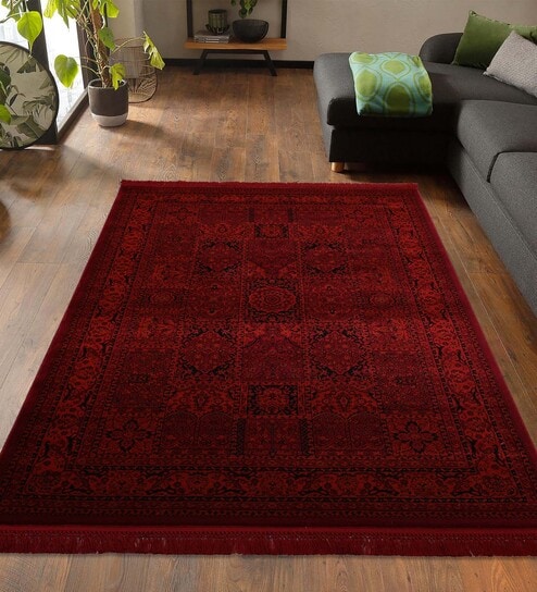 Red And Black Polypropylene Classical Machine Made 4 X 6 Feet Carpet