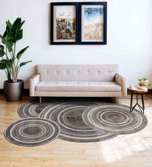 Polypropylene Abstract Machine Made Carpet, 5 X 7 Feet, Cream