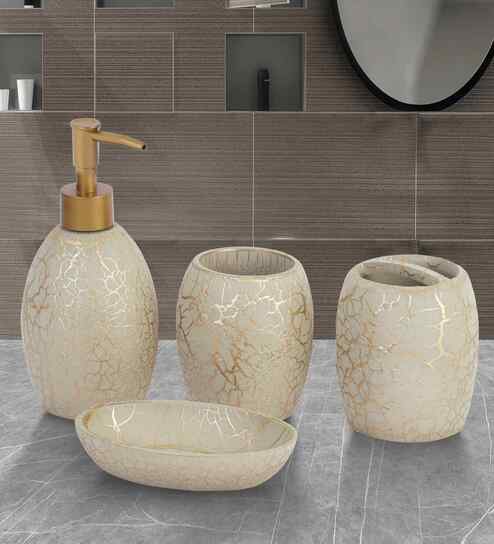 Polyresin 4Pcs Bathroom Set, Beige