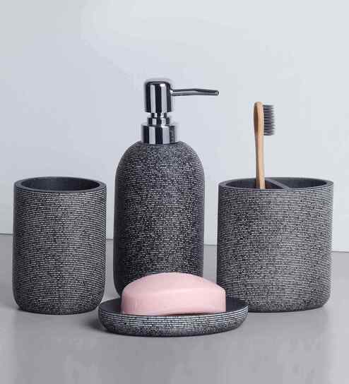 Polyresin 4Pcs Bathroom Set, Charcoal