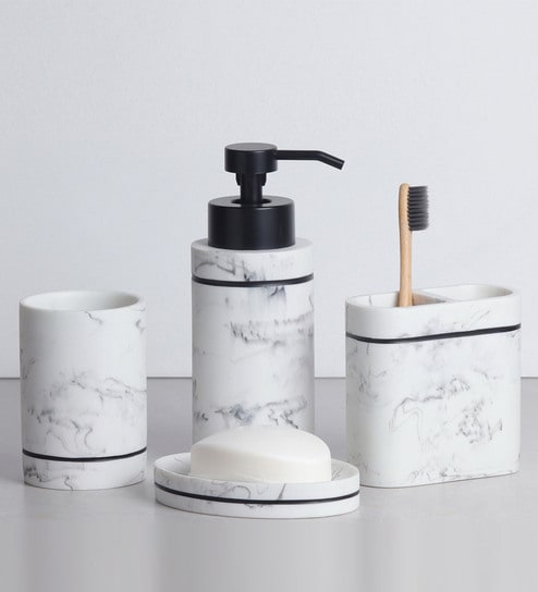 Polyresin Bathroom Set White & Grey
