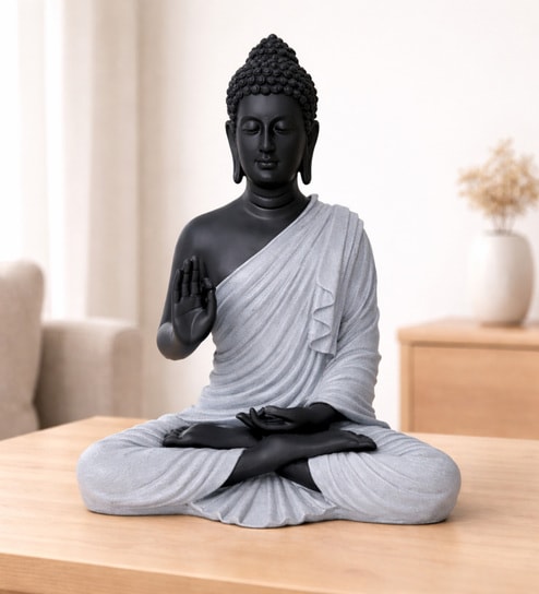 Black and Grey Polyresin Lord Buddha Idol