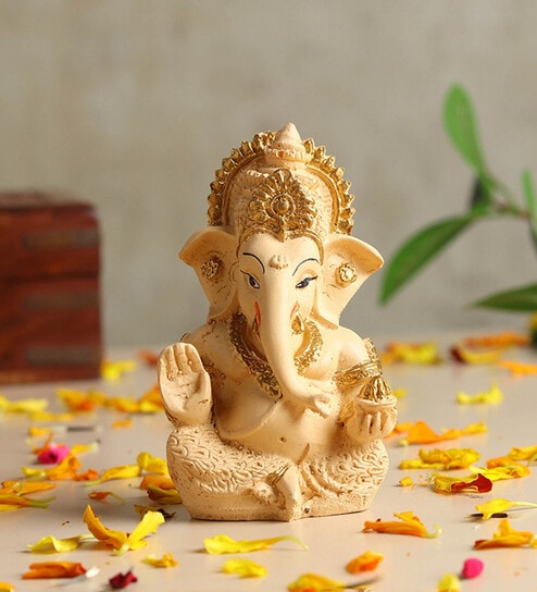 Cream Polyresin Ganesha idol