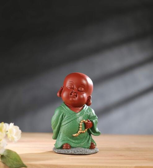 ashnam Polyresin Green & Brown Attitude Monk Mala In Left 15.5 Cm-picture-25