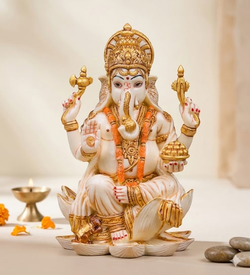 Ivory Polyresin Lord Ganesh Idol