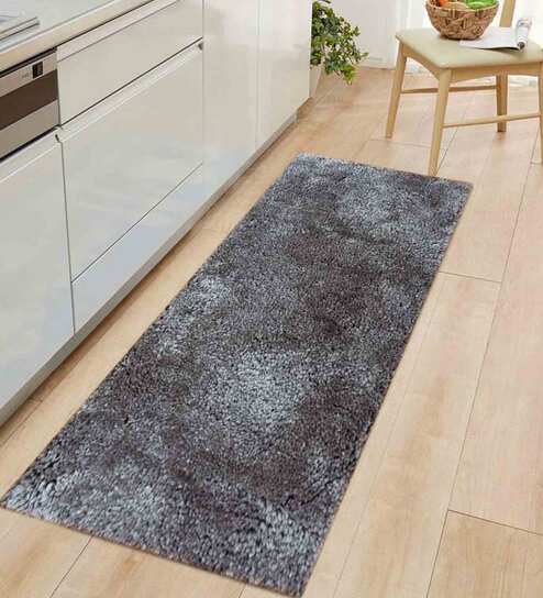 Grey Polyester 60 x 24 Inches Machine Made Floor Runner by Luxe Home International