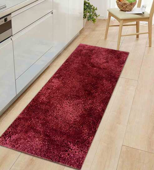 Maroon Polyester 60 x 24 Inches Machine Made Floor Runner by Luxe Home International