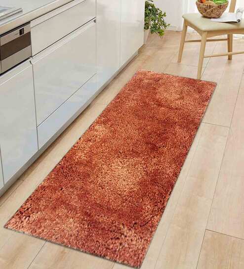 Orange Polyester 60 x 24 Inches Machine Made Floor Runner by Luxe Home International