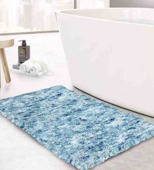 Blue Abstract Polyester 5x3 Inches AntiSkid Bath Mat by Luxe Home International