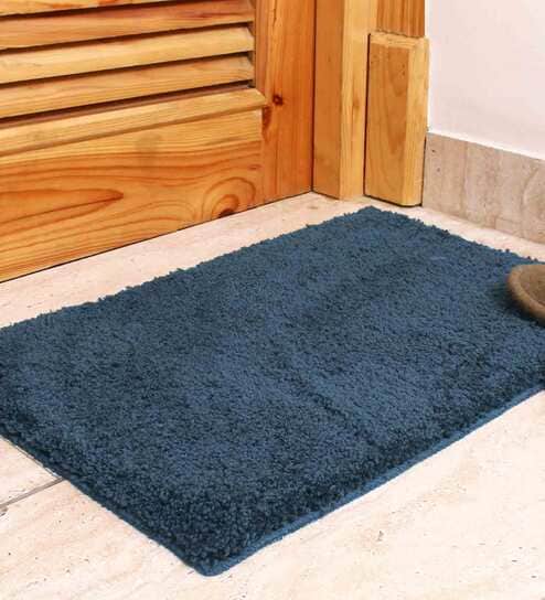 Blue Solid Polyester 16 x 24 Inches Anti Skid Door Mat