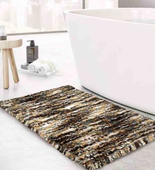 Brown Abstract Polyester 5x3 Inches AntiSkid Bath Mat by Luxe Home International