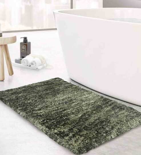 Green Abstract Polyester 5x3 Inches AntiSkid Bath Mat by Luxe Home International