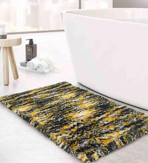 Yellow Abstract Polyester 5x3 Inches AntiSkid Bath Mat by Luxe Home International
