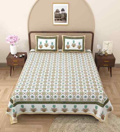 Porcelain Heritage King 144 TC Cotton Bedsheet 1 Bedsheet, 2 Pillow Covers