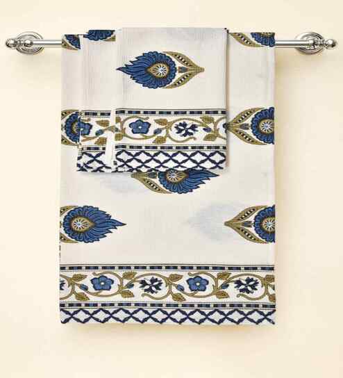 Porcelain Madhuban Floral Waffle Cotton 250 GSM Bath & Hand Towel Set