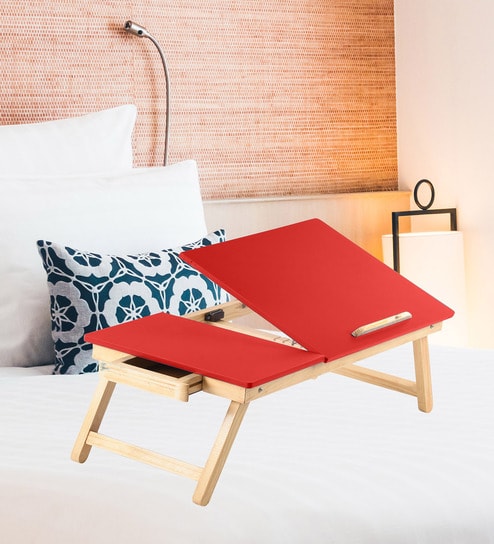 Buy Portable Laptop Table With Tiltable Table Top Drawer In Red