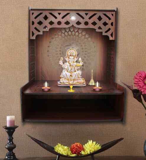 Portable Pooja Mandir for Home with Spacious Shelf & Inbuilt Focus Lights
