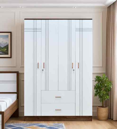 Portland 4 Door Wardrobe With Drawer In Dusky Basalt And Ceramic White Finish