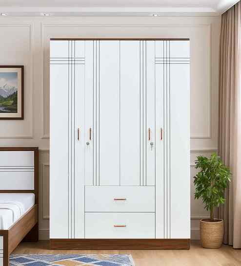 Portland 4 Door Wardrobe With Drawer In Dusky Basalt And Ceramic White Finish