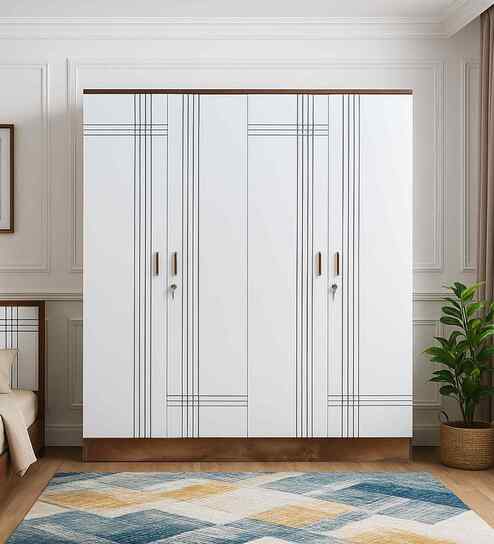Portland 4 Door Wardrobe With Drawer In Dusky Basalt And Ceramic White Finish