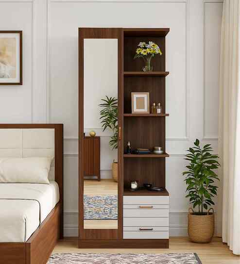 Portland Dressing Unit With Mirror & Drawer In Planked Oak Dark With Ceramic White Finish
