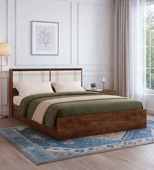 Portland King Size Bed With Headboard & Hydraulic Storage Bed Lifter In Dusky Basalt And Ceramic White Finish