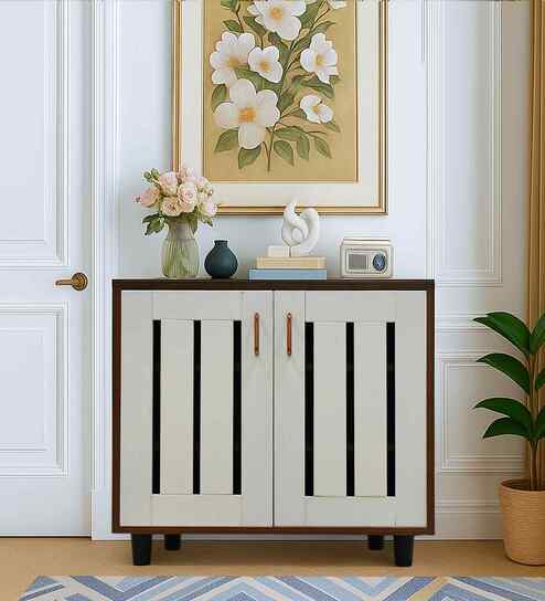 Portland Sideboard In Planked Oak Dark With Ceramic White Finish