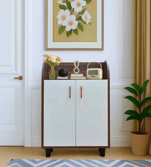 Portland Shoe Cabinet  In Planked Oak Dark With Ceramic White Finish