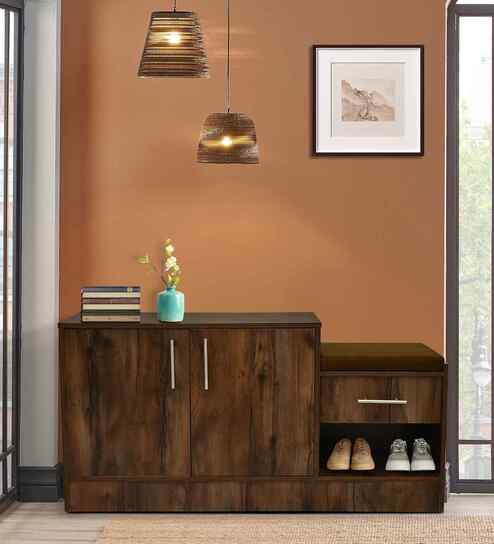 Portland Shoe Cabinet With Seating In Dusky Basalt Finish
