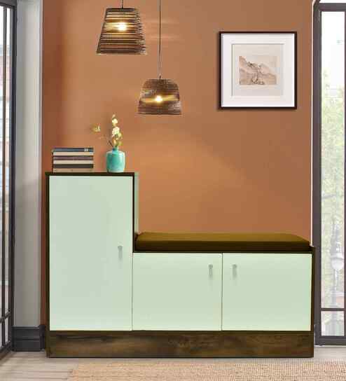 Portland Shoe Cabinet With Seating In Dusky Basalt With Ceramic White Finish
