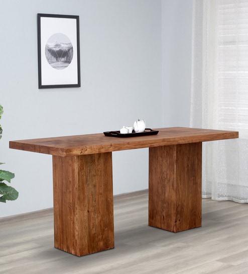 Portland Solid Wood 6 Seater High Dining Table In Premium Acacia Finish