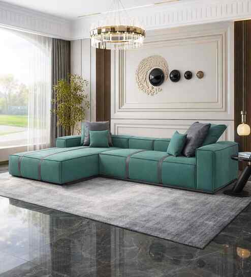 Portofino Chenille Fabric RHS Sectional Sofa in Pine Green Colour