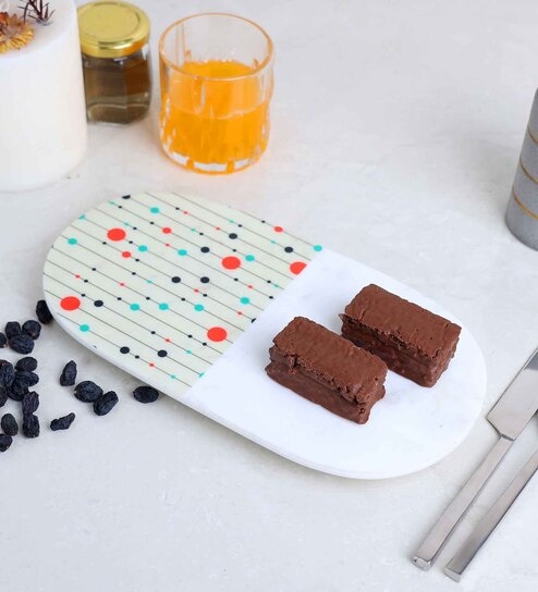 White Polka Dots Marble Oval (14 x 6 Inches)Appetizer Platter