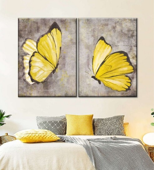 Yellow Butterflies Panels Wall Art Panels ( Set Of 2)
